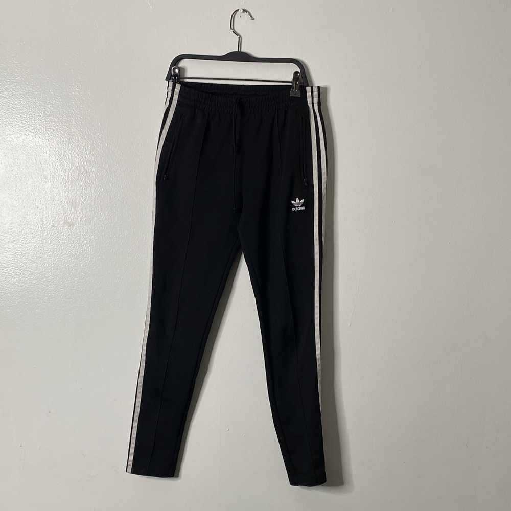 adidas Black Joggers with White Side Stripes - Kids